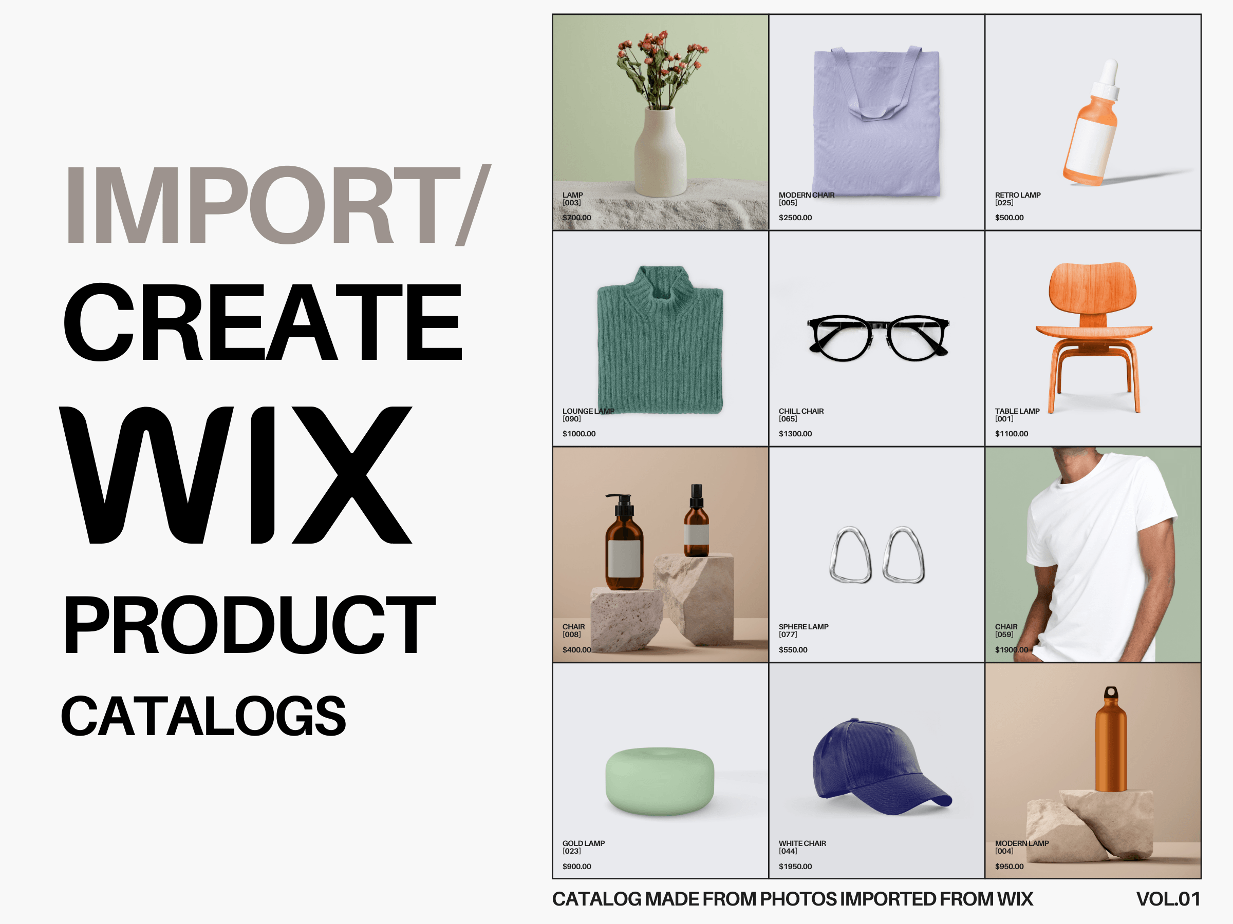 Wix Import app interface showing product import